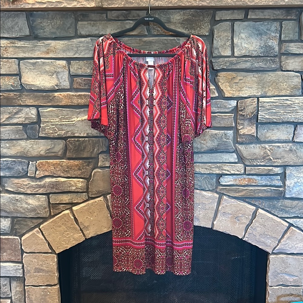Chico's Vibrant Red and Purple Midi Dress